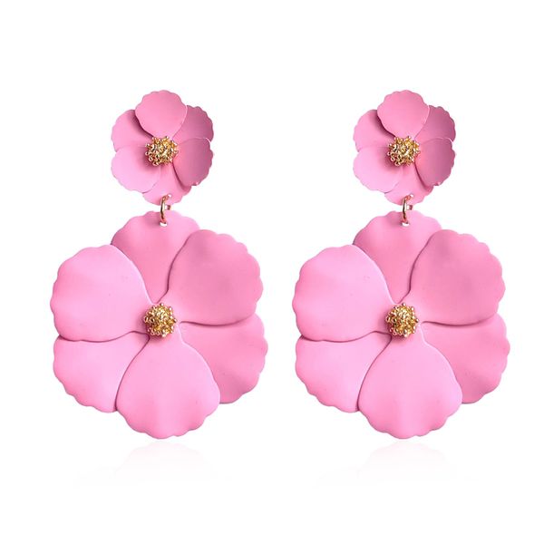 2-Layer Floral Petal Dangle Drop Statement Earrings for Women