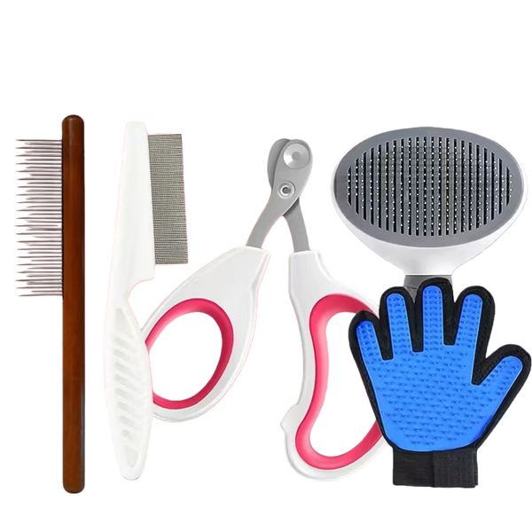 Essential 5-Piece Pet Grooming Kit - Self-Cleaning Brush &amp; Nail Clippers