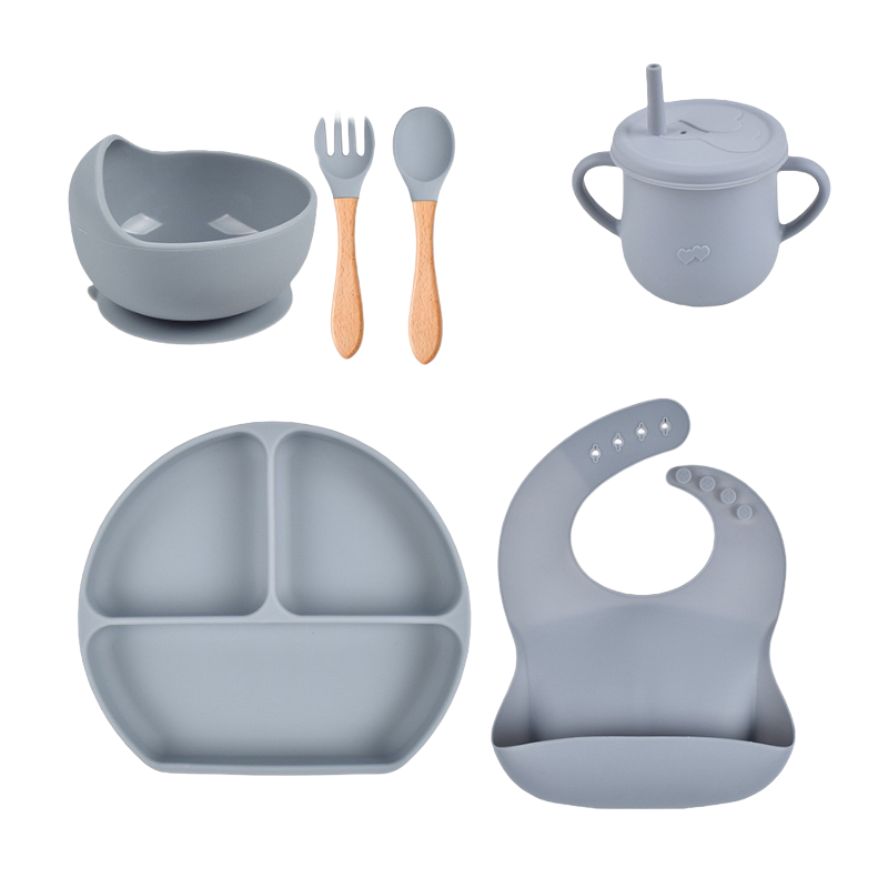 6 Piece BPA Free Silicone Baby Feeding Set with Suction Bowl, Bib ...