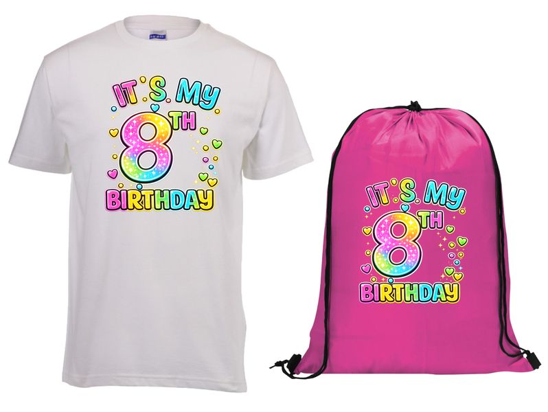 Birthday - It's my 8th Birthday kids t-shirt and drawstring bag combo