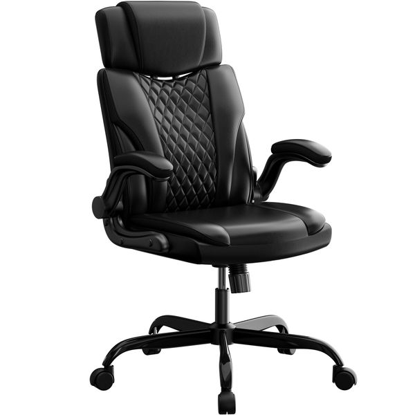 Adjustable Headrest Work Chair with Flip-up Armrest Swivel Office Chair
