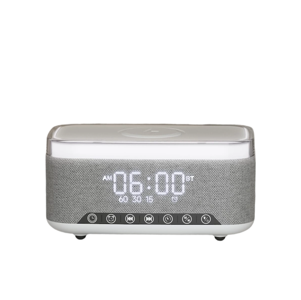 Bluetooth Speaker, Mini Subwoofer Clock with Fast Wireless Charger, FM, RGB