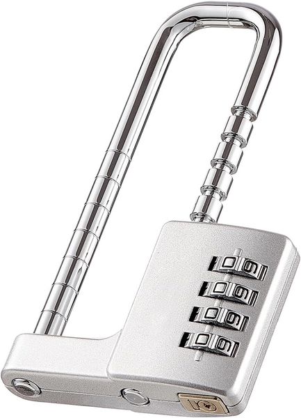 4 Digit Combination Padlock, Stainless Steel Retractable Long Shackle Lock