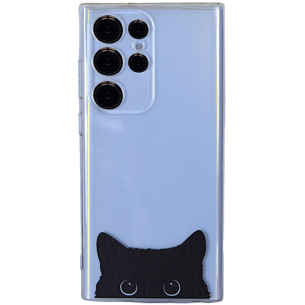 Clear Phone Case with Black Spying Cat for Samsung S23 Ultra