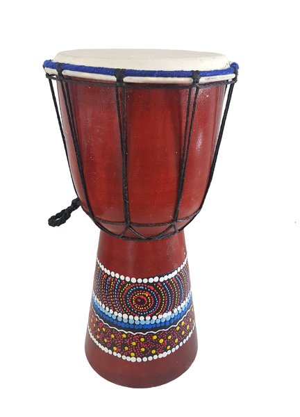 Djembe Hand Drum Hand Painted - Patterns Red/Yellow Green - 30cm