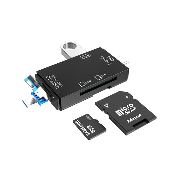 Six in one USB C/Micro/USB card reader, compatible with multiple devices
