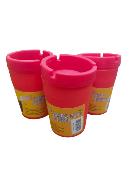 3-Piece Red Plastic Butt Bucket Ashtray Set