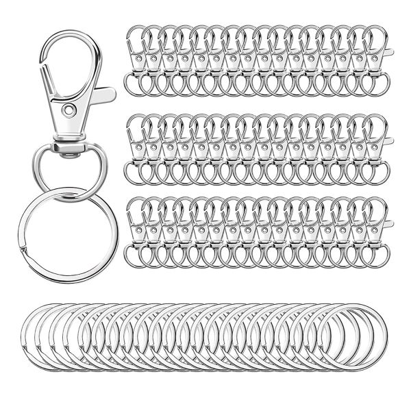 100Piece Swivel Snap Hooks with Key Rings Rotating Snap Hooks for Lanyards