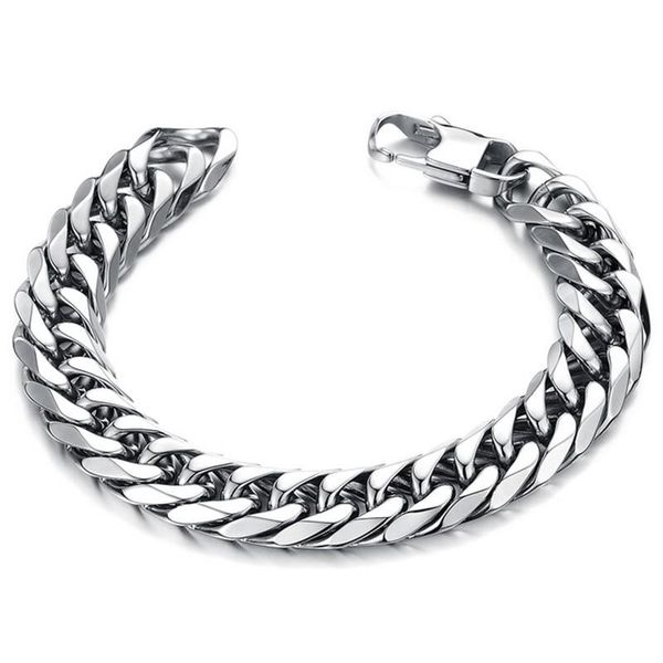 Stainless Steel Bracelet : For Men Broad Flat Omega Cuban