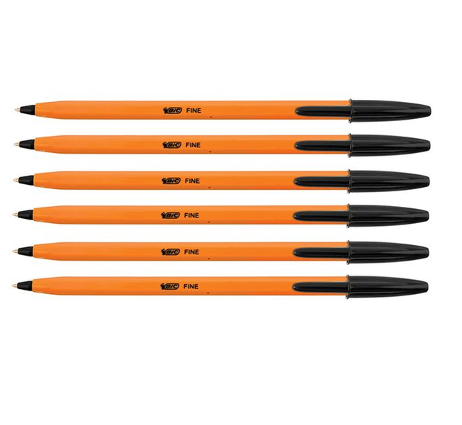 BIC Orange Fine Ball Point Pen - Black - Pack of 6