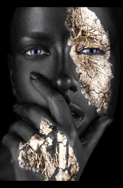 African Women Gold Face &amp; Hand Canvas Painting Wall Art