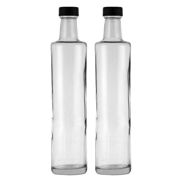 Consol - 500ml Round Oil/Vinegar Bottle With Black Lid - 2 Pack