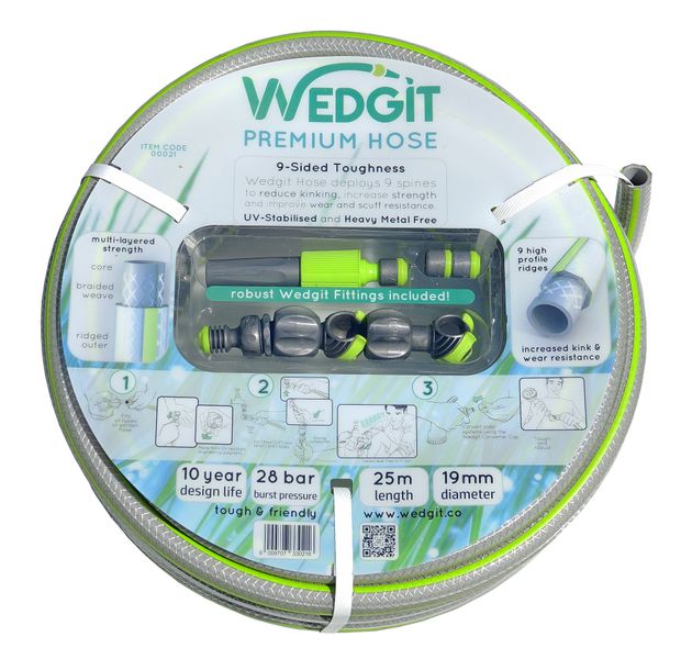 Wedgit Premium Garden Hose 19mm (3/4&quot;) 25m 28bar with Connector Starter Set