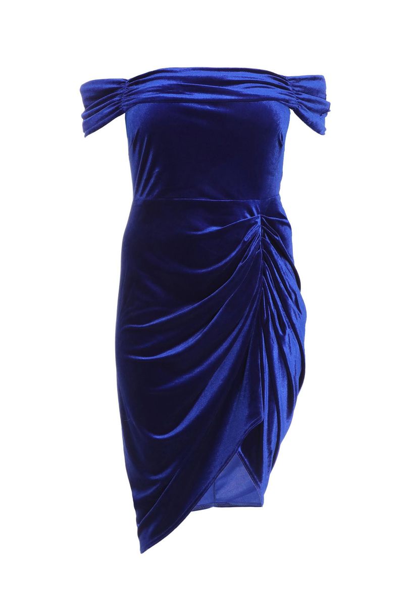 Quiz Ladies - Curve Royal Blue Velvet Ruched Midi Dress | Shop Today ...