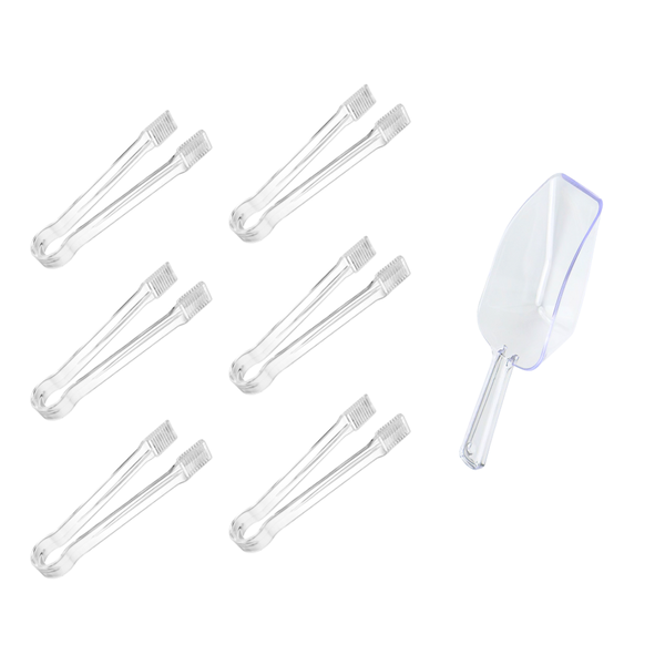 7-Piece Clear Serving Tongs with Scoop for Parties Buffets and Events
