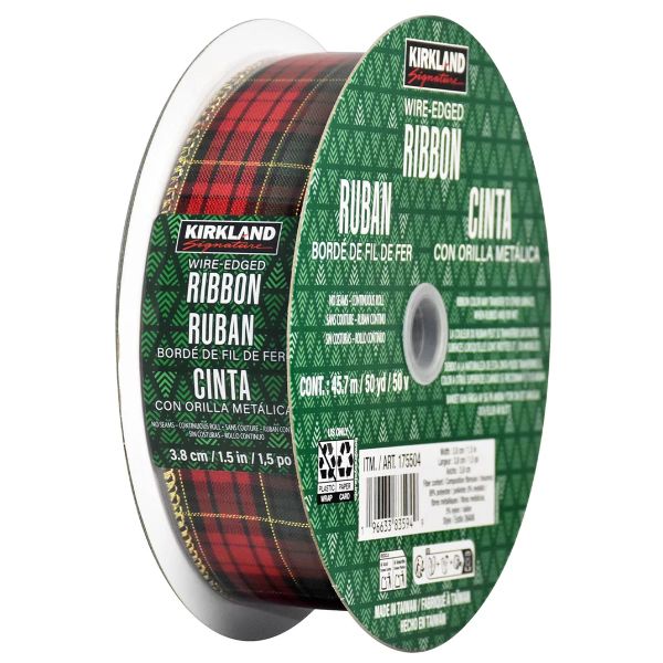 Kirkland Signature 45.7m Wire Edged Ribbon - Christmas Plaid