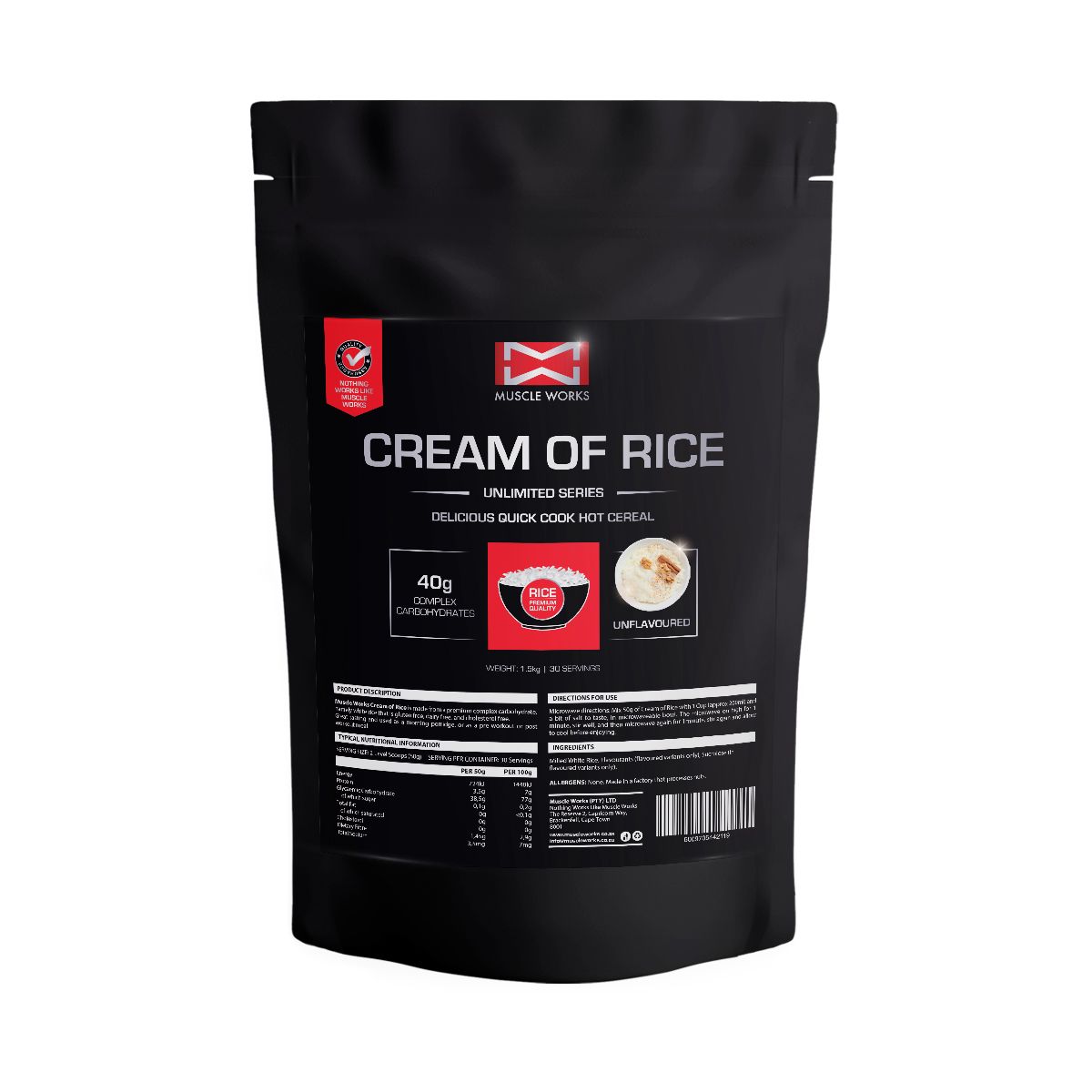 Muscle Works Cream of Rice 1.5kgs Unflavoured Shop Today. Get it