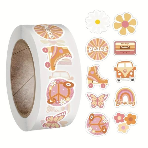 Beautiful Hippy Groovy Journaling Stickers - Mini Roll of 50