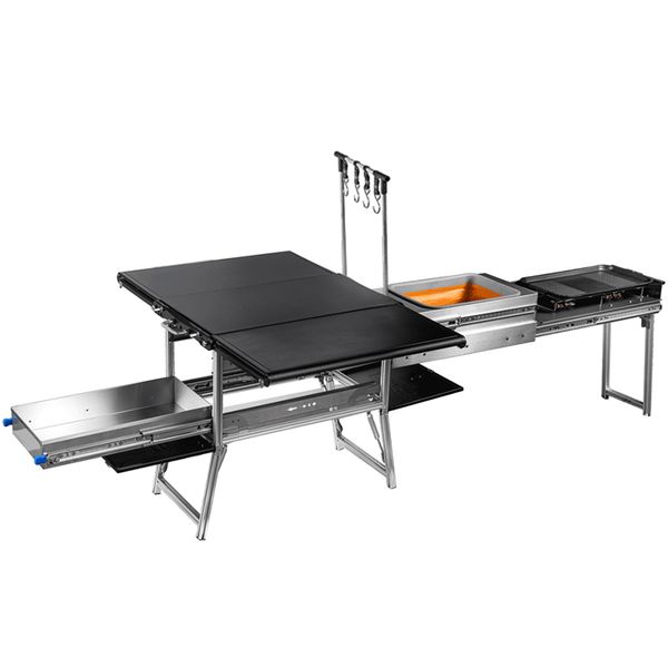 Foldable Camping Kitchen Table with 2 Burner Gas Stove