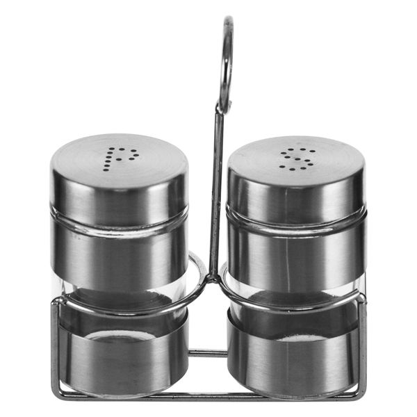 Regent Salt &amp; Pepper Glass Shakers With Metal Coating On Stand 2 Piece 85ml