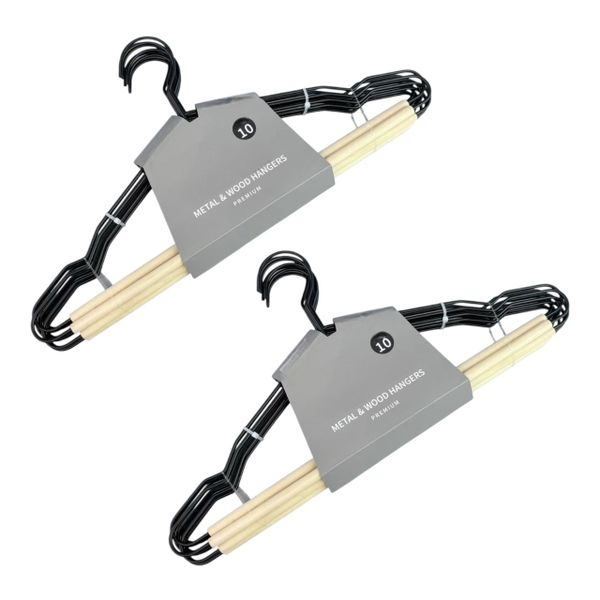 Black Iron &amp; Wood Hangers - 42 × 20 × 0.35cm 20-Piece Set
