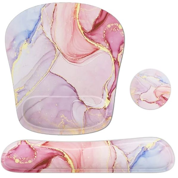 Mouse Pad with Wrist Support,Ergonomic Mouse Keyboard Pad Set with Coaster