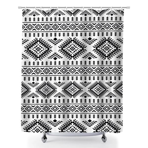 Fabric Shower Curtain for Bathroom, Fair Isle Design Bathroom Decor
