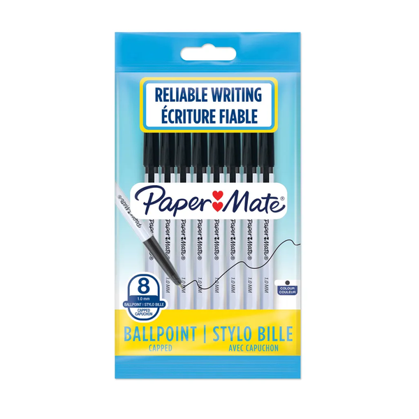 Paper Mate- Capped Ballpoint Pen 1.0mm- Blue (Pack 8) ×3