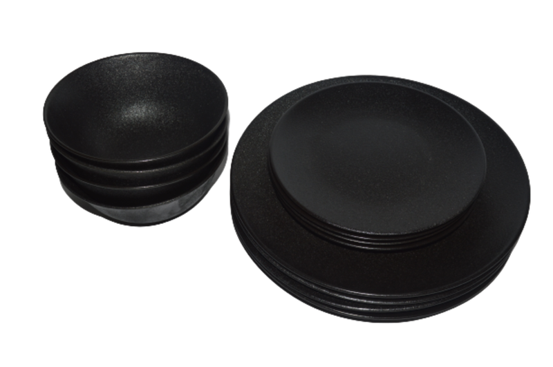 Dinner Set 12 Piece Coupe Rustic Black