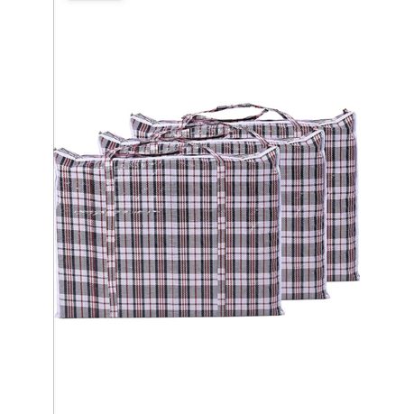 large plastic checkered woven laundry bags