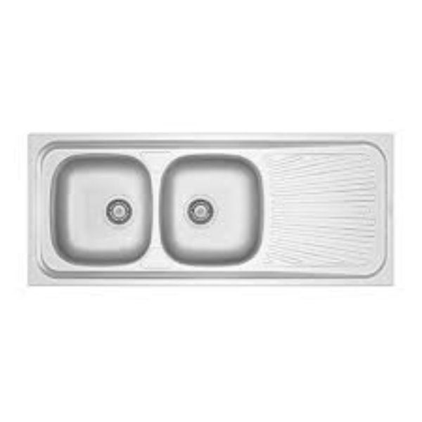 Double Bowl Stainless Steel Sink - 1200mm x 480mm x 5mm - 90mm Sit-On