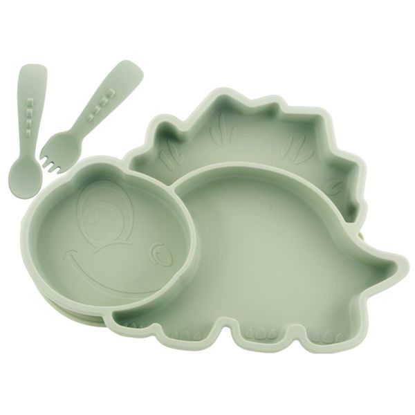 Prestige Silicone Dino Divided Plate With Spoon And Fork