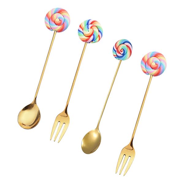 4 Set Of Creative Lollipop Pattern Kids Stainless Steel Spoons AMP-JY04