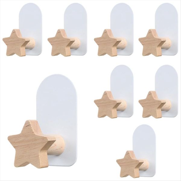 8Pcs Shaped Hooks Kids Room Decorative Hooks Wood Coat Hooks B