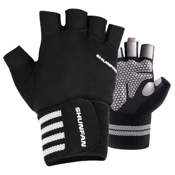 Shunfan Gym Gloves - Lifting Gloves - Wrist Strap Secure - Padded - White