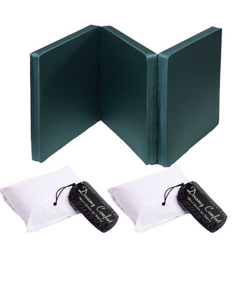 Fold Up Camping Mattress -Double - With Two Travel Memory Foam Pillows