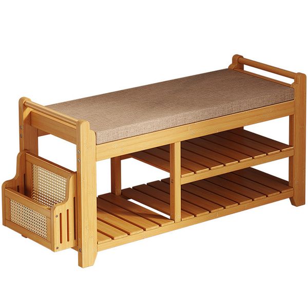95cm Shoe Rack Bench with Storage Shelves &amp; Cushion Shoe Storage Bench