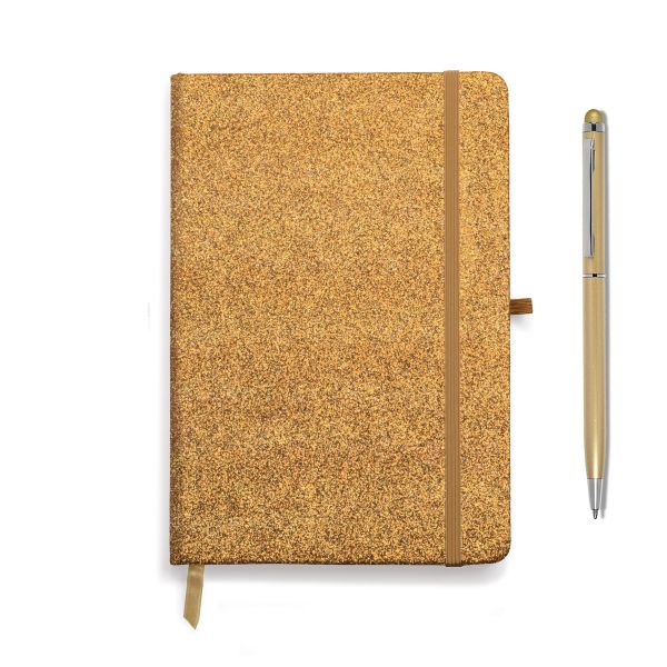 Glitter Gold A5 Notebook Journal and Pen Set
