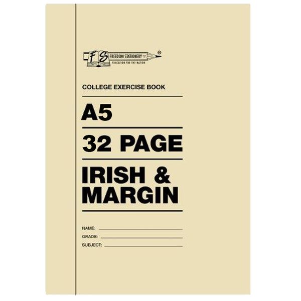 A5 Softcover Exercise Book, 32 page, Irish &amp; Margin (Pack of 50)