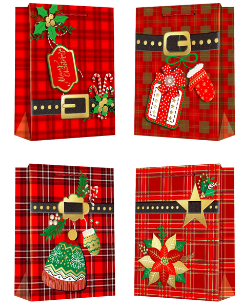 Christmas Gift Bags Premium Paper Carrier Bags - 4 Pack - Size: L