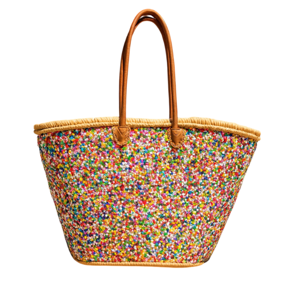 Handwoven Straw Tote Bag with Leather Handles