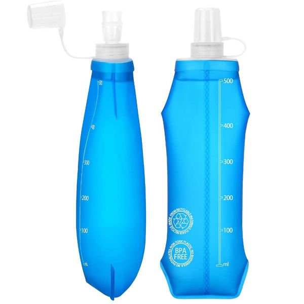 2 Pack Foldable Water Bottles, Reusable Soft Flask, 500 ml