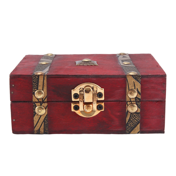 Vintage Wooden Treasure Chest Storage Box Lock Organizer Case