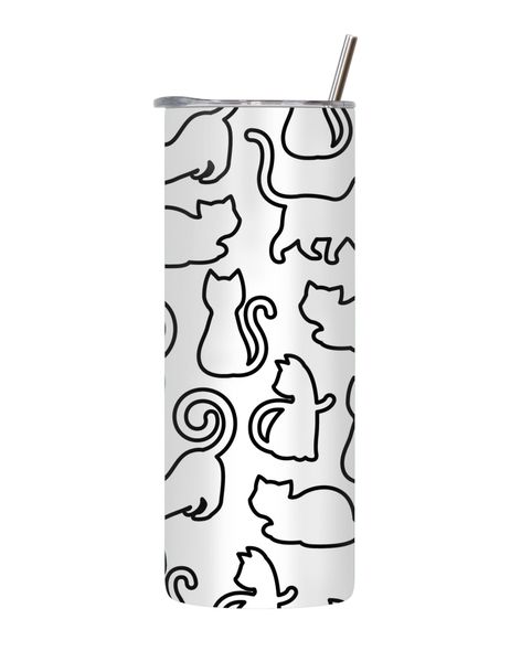 Black Feline lines 20 Oz Tumbler with Lid Straw Cat Lovers Graphic Gift 136