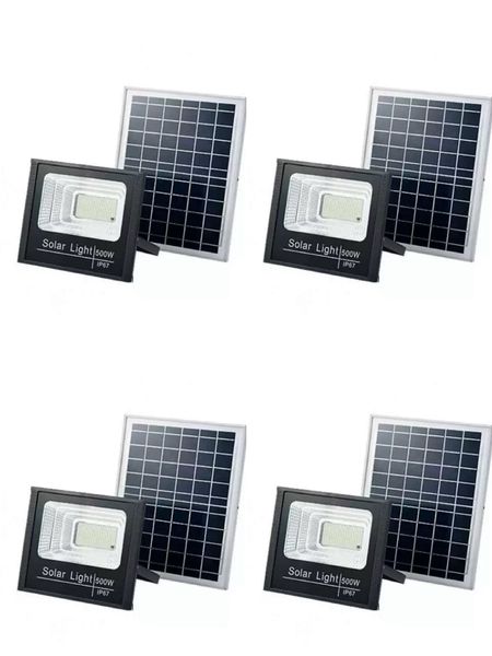 500W LED Solar Flood Light with Remote Control - 4 Pack