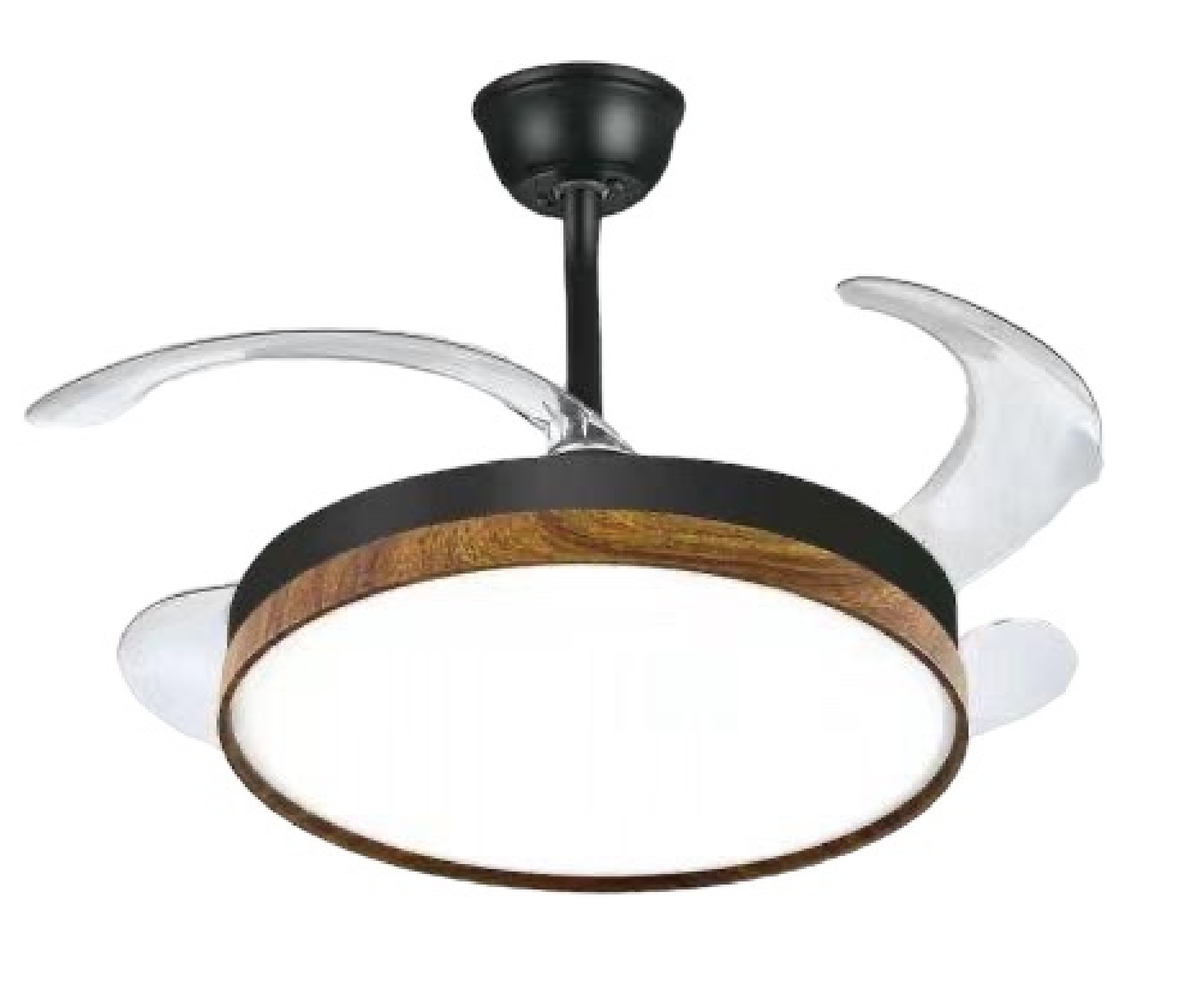 Retractable Ceiling Fan With Remote Control - Black & Walnut