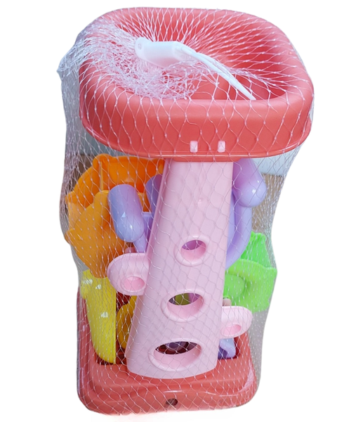 Beach Funnel Set with Water Wheels, Rake, Shovel and Sand Patterns