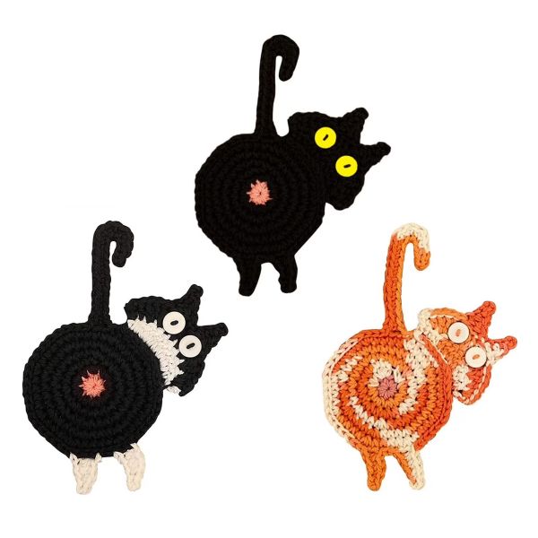Handmade crochet cat butt coaster 3pk for coffee/tea