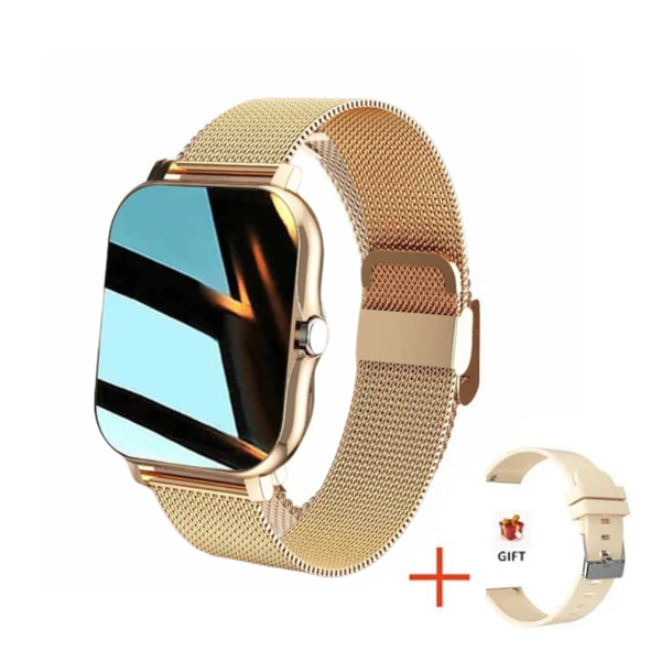 Smart Watch for men and women with stainless steel +Silicon strap, Gold
