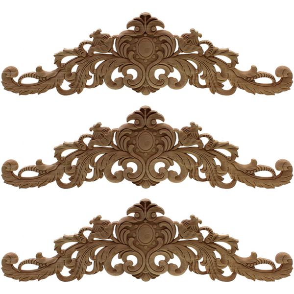 3X Carving Natural Wood Appliques For Furniture Decorative 40X11X2Cm
